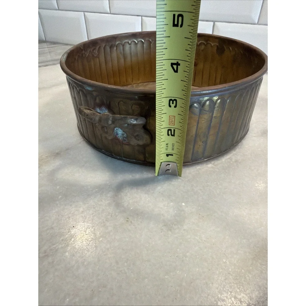 Vintage 1950s Solid Brass Round Planter Plant Pot w/ 2 Handles OLA0043